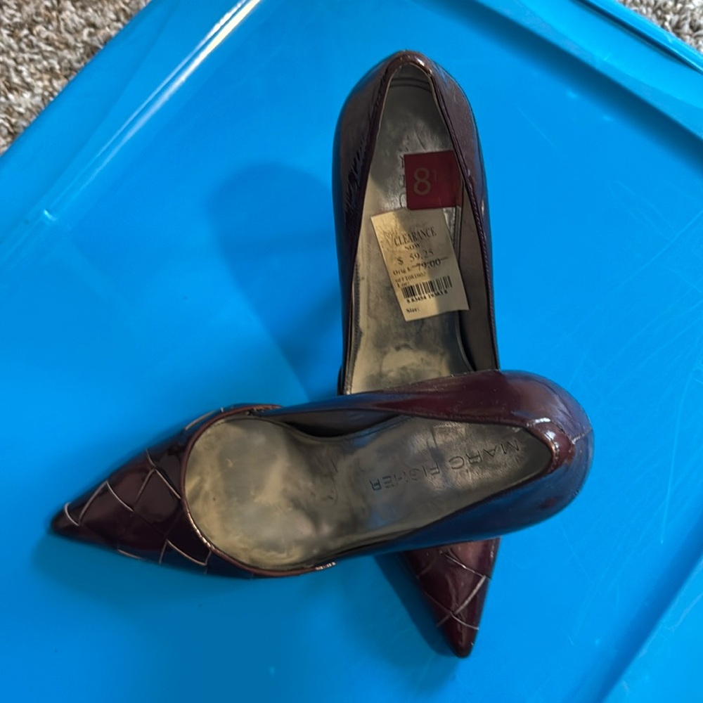 Purple patent leather heels